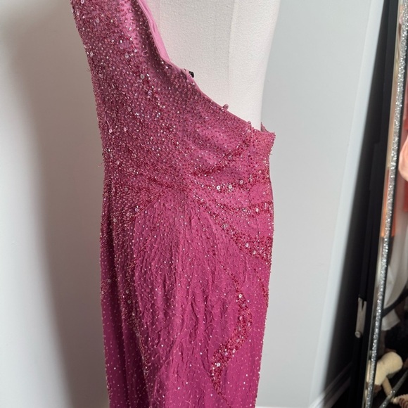 Vintage pink beaded Elegant Pink Strapless Dress Silk Gown Fairy Formal Glam XL - Picture 6 of 11
